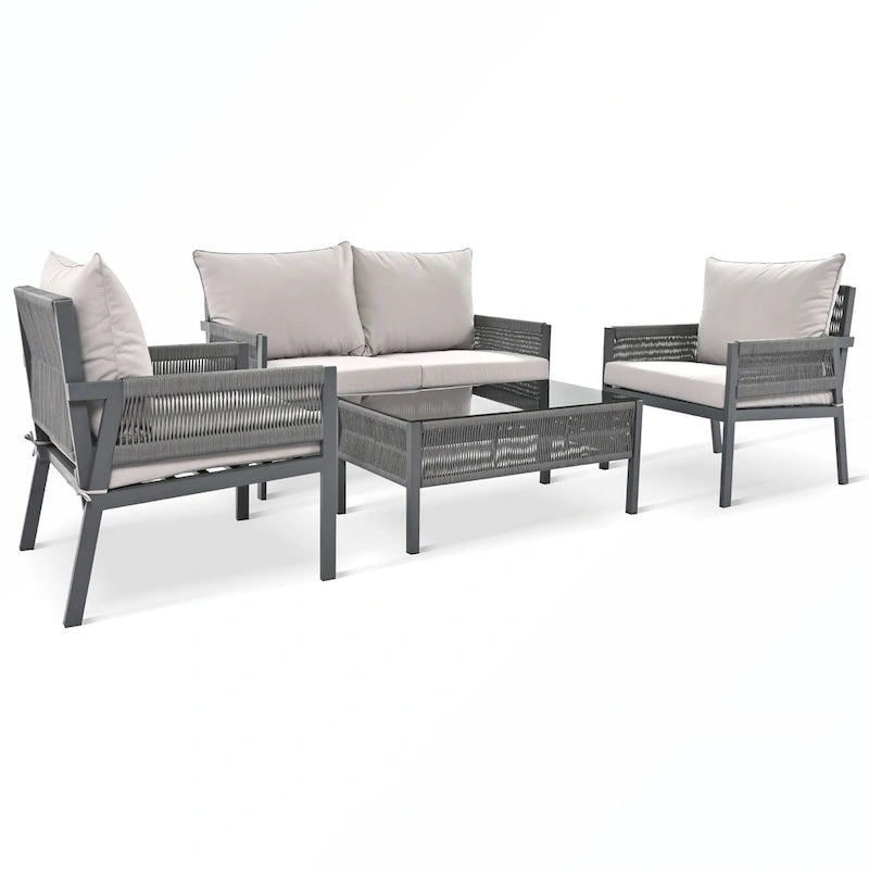 Rope Patio Sofa Set 4-Piece Loveseat & Chairs