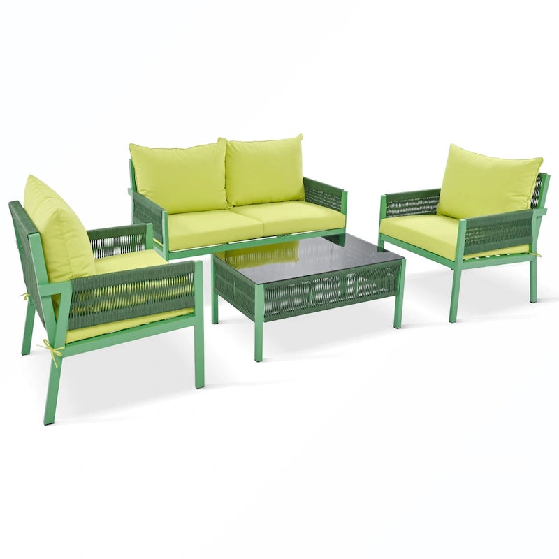 Rope Patio Sofa Set 4-Piece Loveseat & Chairs