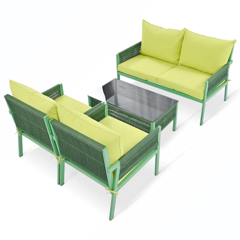 Rope Patio Sofa Set 4-Piece Loveseat & Chairs