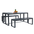 Aoodor 3-Piece Outdoor Patio Dining Set, Aluminum Furniture Set with 1 Rectangular Picnic Table and 2 Benches - N/A