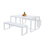 Aoodor 3-Piece Outdoor Patio Dining Set, Aluminum Furniture Set with 1 Rectangular Picnic Table and 2 Benches - N/A