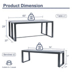 Aoodor 3-Piece Outdoor Patio Dining Set, Aluminum Furniture Set with 1 Rectangular Picnic Table and 2 Benches - N/A