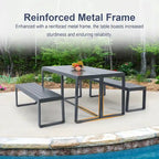 Aoodor 3-Piece Outdoor Patio Dining Set, Aluminum Furniture Set with 1 Rectangular Picnic Table and 2 Benches - N/A