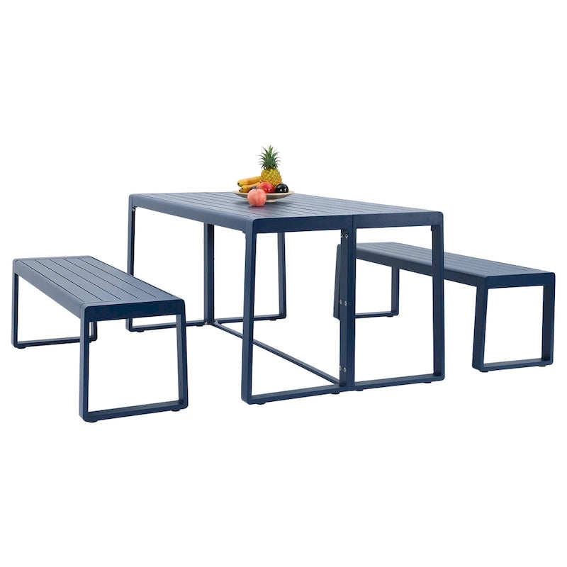 Aoodor 3-Piece Outdoor Patio Dining Set, Aluminum Furniture Set with 1 Rectangular Picnic Table and 2 Benches - N/A