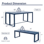 Aoodor 3-Piece Outdoor Patio Dining Set, Aluminum Furniture Set with 1 Rectangular Picnic Table and 2 Benches - N/A
