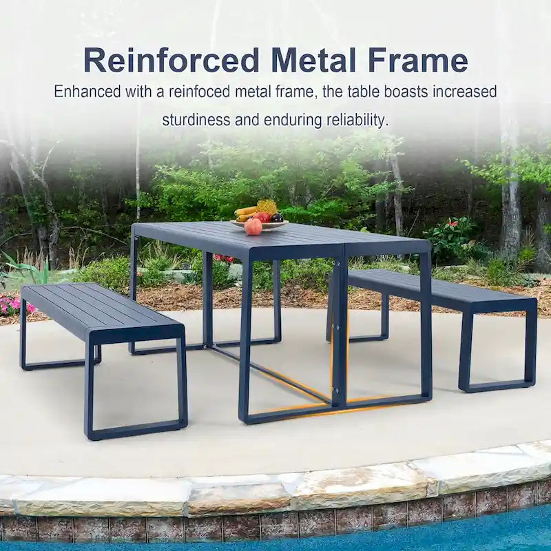 Aoodor 3-Piece Outdoor Patio Dining Set, Aluminum Furniture Set with 1 Rectangular Picnic Table and 2 Benches - N/A