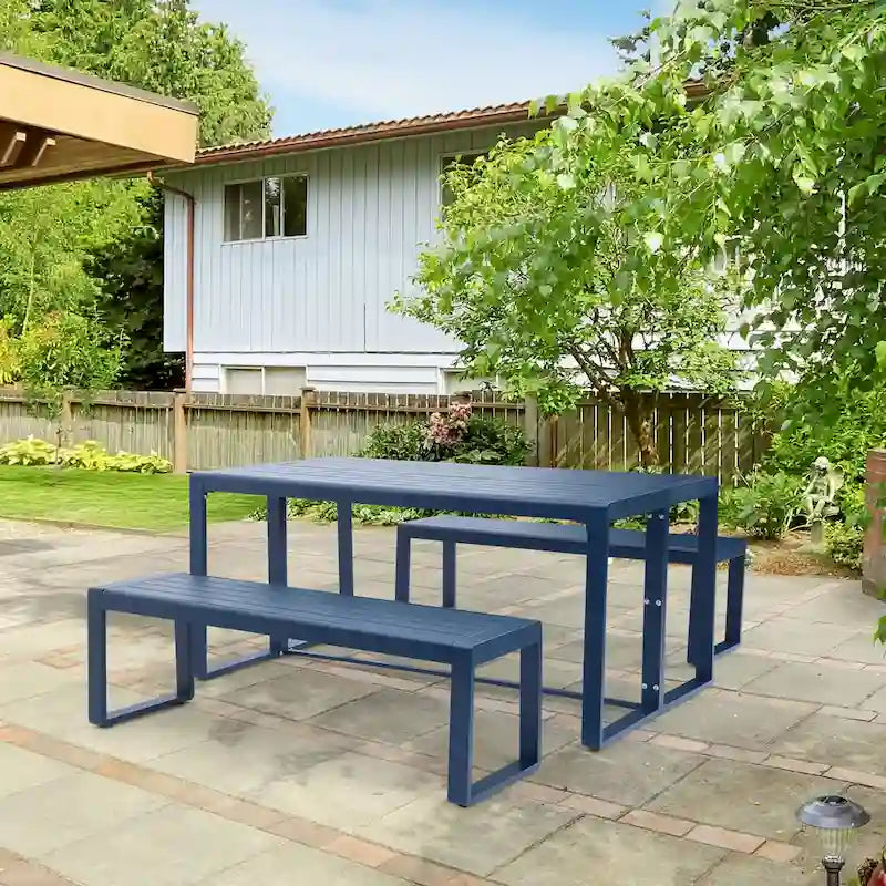 Aoodor 3-Piece Outdoor Patio Dining Set, Aluminum Furniture Set with 1 Rectangular Picnic Table and 2 Benches - N/A