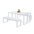 Aoodor 3-Piece Outdoor Patio Dining Set, Aluminum Furniture Set with 1 Rectangular Picnic Table and 2 Benches - N/A