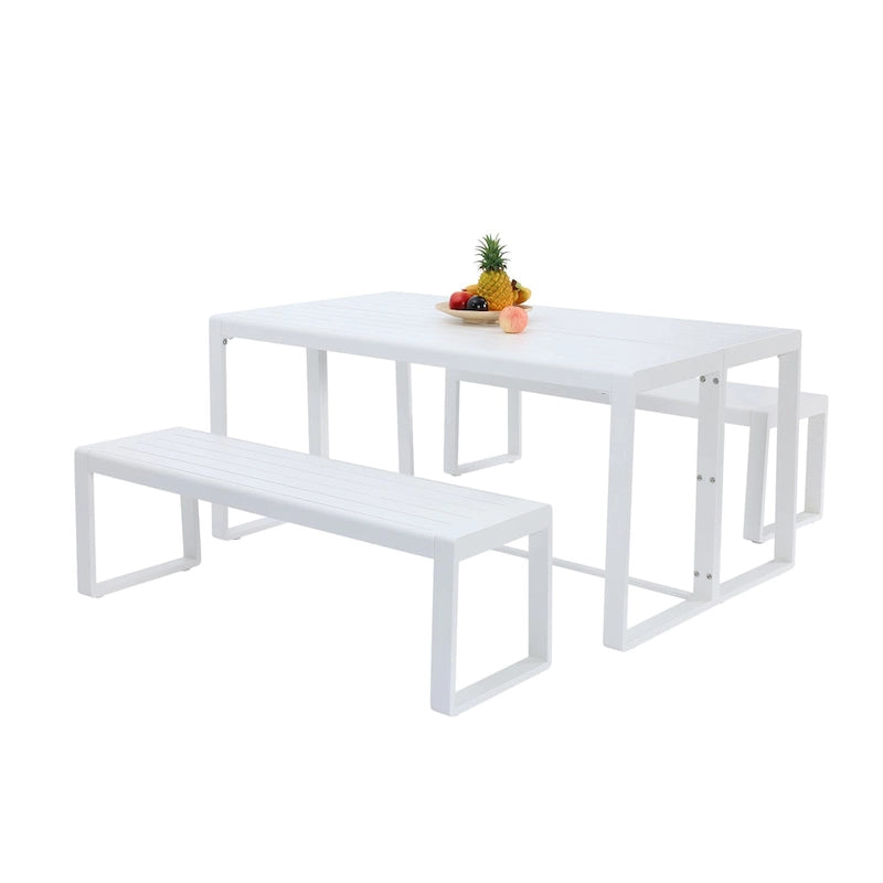 Aoodor 3-Piece Outdoor Patio Dining Set, Aluminum Furniture Set with 1 Rectangular Picnic Table and 2 Benches - N/A