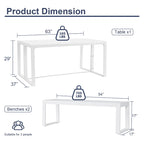 Aoodor 3-Piece Outdoor Patio Dining Set, Aluminum Furniture Set with 1 Rectangular Picnic Table and 2 Benches - N/A