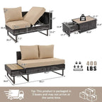5-Piece Weave Patio Sectional Furniture Set with Extendable Coffee Table with Ice Bucket