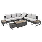 5-Piece Weave Patio Sectional Furniture Set with Extendable Coffee Table with Ice Bucket
