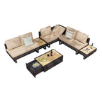 5-Piece Weave Patio Sectional Furniture Set with Extendable Coffee Table with Ice Bucket