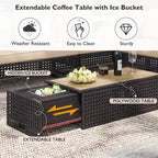 5-Piece Weave Patio Sectional Furniture Set with Extendable Coffee Table with Ice Bucket