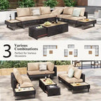 5-Piece Weave Patio Sectional Furniture Set with Extendable Coffee Table with Ice Bucket