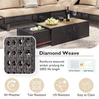 5-Piece Weave Patio Sectional Furniture Set with Extendable Coffee Table with Ice Bucket