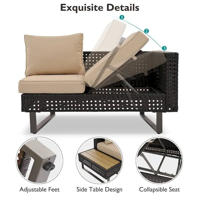 5-Piece Weave Patio Sectional Furniture Set with Extendable Coffee Table with Ice Bucket