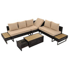 5-Piece Weave Patio Sectional Furniture Set with Extendable Coffee Table with Ice Bucket