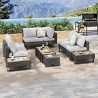 5-Piece Weave Patio Sectional Furniture Set with Extendable Coffee Table with Ice Bucket