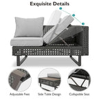 5-Piece Weave Patio Sectional Furniture Set with Extendable Coffee Table with Ice Bucket