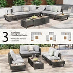 5-Piece Weave Patio Sectional Furniture Set with Extendable Coffee Table with Ice Bucket