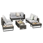 5-Piece Weave Patio Sectional Furniture Set with Extendable Coffee Table with Ice Bucket