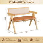 Gymax Rubber Wood Dining Bench w/Armrest Sherpa Upholstered Backrest