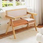 Gymax Rubber Wood Dining Bench w/Armrest Sherpa Upholstered Backrest