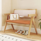Gymax Rubber Wood Dining Bench w/Armrest Sherpa Upholstered Backrest