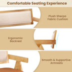 Gymax Rubber Wood Dining Bench w/Armrest Sherpa Upholstered Backrest