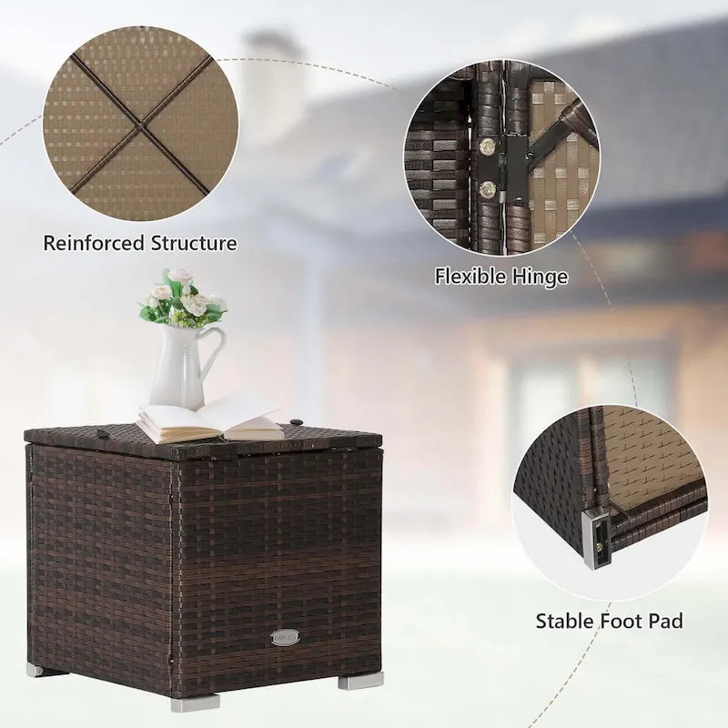 Gymax 2PCS Rattan Ottomans Seat Side Table Storage Box Footstool w/