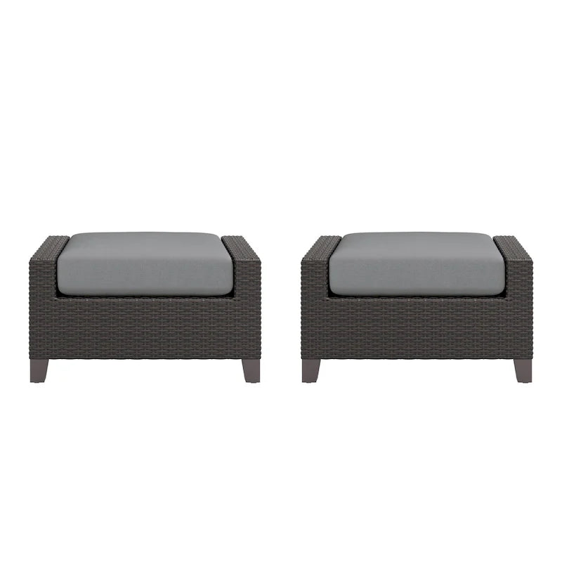 Kyl Outdoor Ottoman Set of 2, 29 Inch Gray Cushioned Top w Woven Frame
