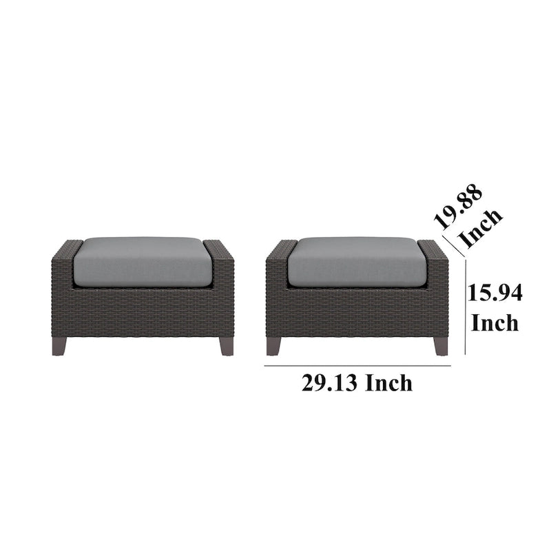 Gray Woven Outdoor Ottoman Set of 2, 29" Cushioned