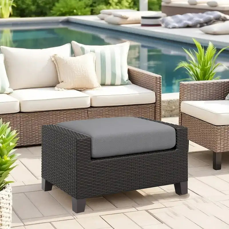 Gray Woven Outdoor Ottoman Set of 2, 29" Cushioned