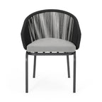 Candy Outdoor Dining Chair Set of 2, Gray Fabric, Black Metal, Woven Rope