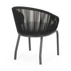 Candy Outdoor Dining Chair Set of 2, Gray Fabric, Black Metal, Woven Rope