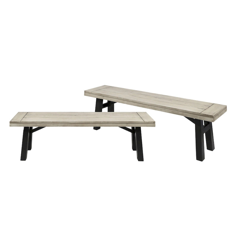 Wren Outdoor Bench Set of 2, Slat Panel, 63 Inch Gray Acacia Wood