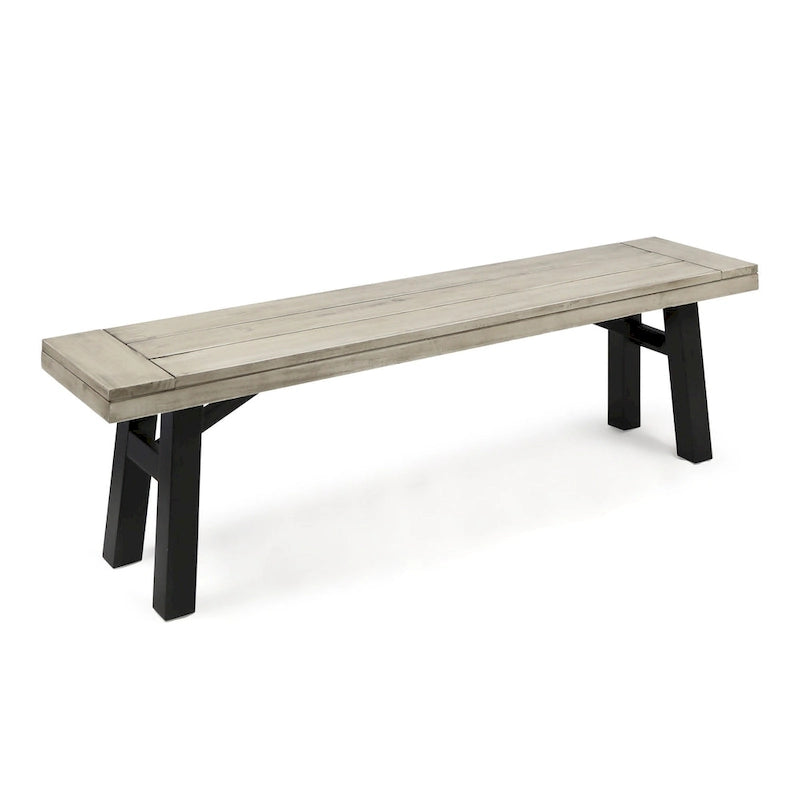 Wren Outdoor Bench Set of 2, Slat Panel, 63 Inch Gray Acacia Wood