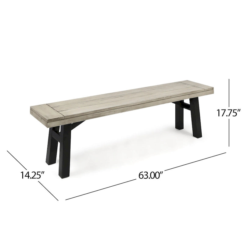 Wren Outdoor Bench Set of 2, Slat Panel, 63 Inch Gray Acacia Wood