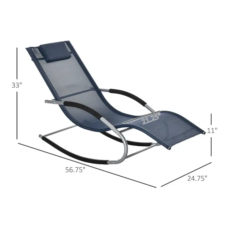 Outsunny Zero Gravity Rocking Chair Outdoor Chaise Lounge Chair Recliner Rocker with Detachable Pillow for Patio, Deck, Pool