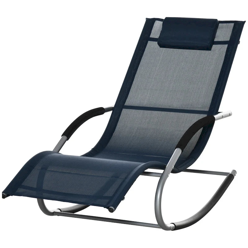 Outsunny Zero Gravity Rocking Chair Outdoor Chaise Lounge Chair Recliner Rocker with Detachable Pillow for Patio, Deck, Pool