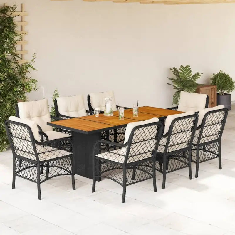 vidaXL Patio Dining Set with Cushions Table and Chair 7 Piece Poly Rattan