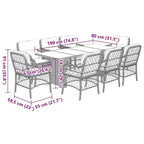 vidaXL Patio Dining Set with Cushions Table and Chair 7 Piece Poly Rattan