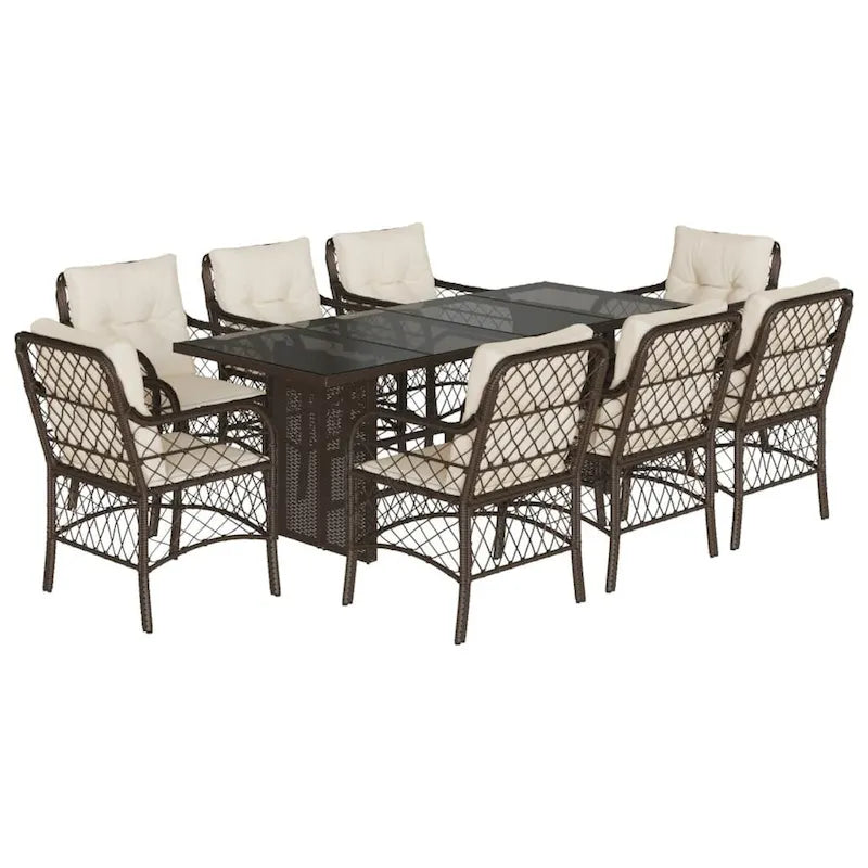 vidaXL Patio Dining Set with Cushions Table and Chair 7 Piece Poly Rattan