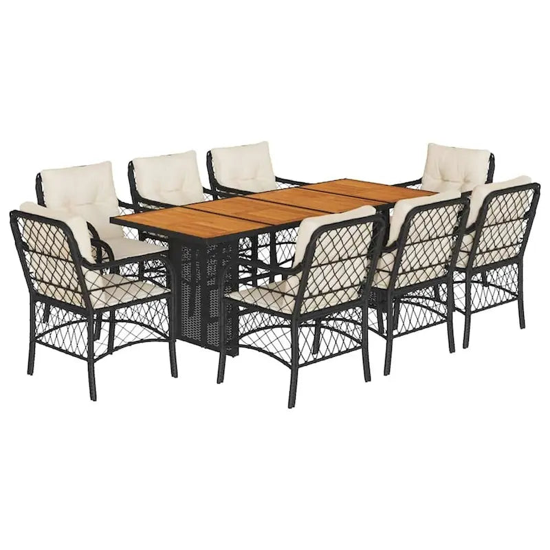 vidaXL Patio Dining Set with Cushions Table and Chair 7 Piece Poly Rattan