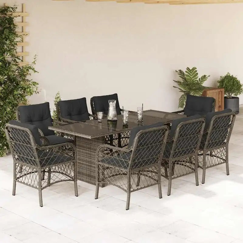 vidaXL Patio Dining Set with Cushions Table and Chair 7 Piece Poly Rattan