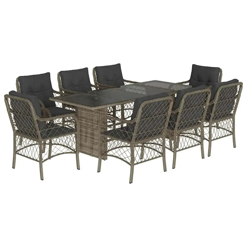 vidaXL Patio Dining Set with Cushions Table and Chair 7 Piece Poly Rattan