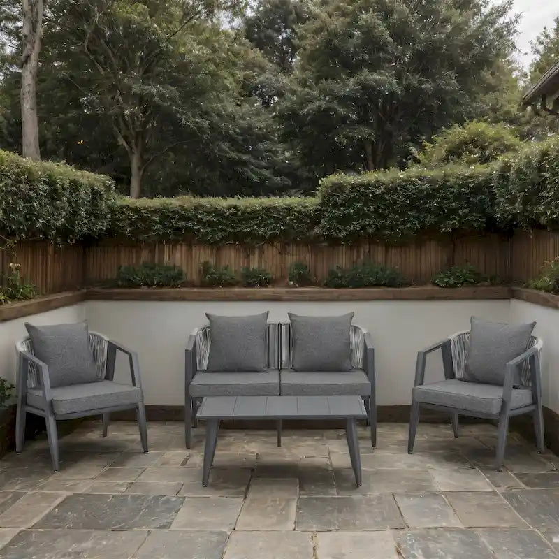 Outdoor Metal Chairs with Iron Table for Patios (Set of 4)
