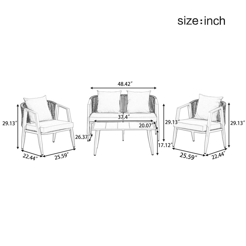 Outdoor Metal Chairs with Iron Table for Patios (Set of 4)