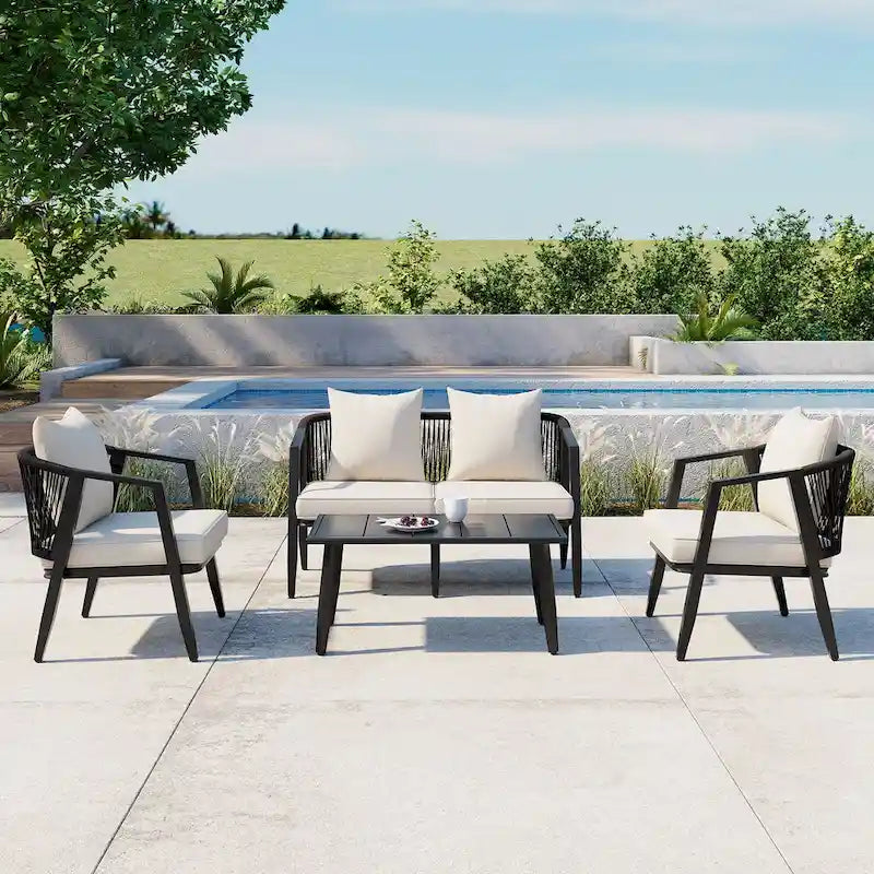 Outdoor Metal Chairs with Iron Table for Patios (Set of 4)